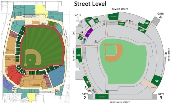 Event/Field level comparison between Target Field (left) and TD Ameritrade Park (right).