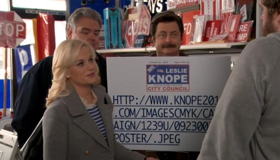 For their sake I hope the signmakers pick a more technologically competent shop than the one the Knope campaign used. (The shop was named "Signtology".)
