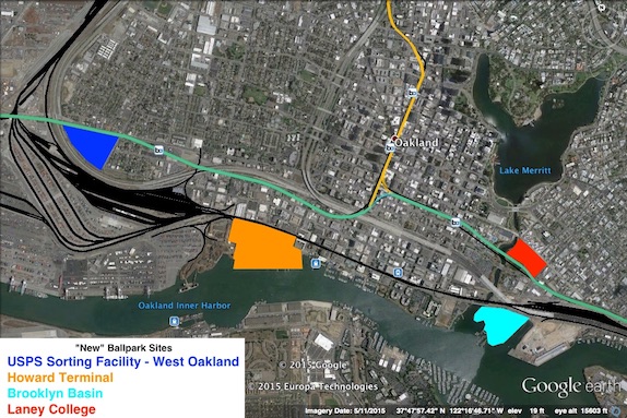 Some of the Oakland sites under consideration. Peralta is below Laney.